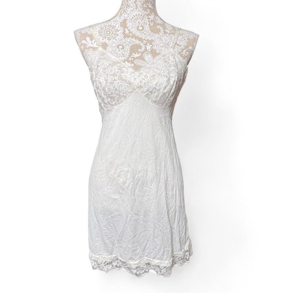 1950's True Vintage Vanity Fair White Lace Slip Dress Size 38 XS/S Romantic